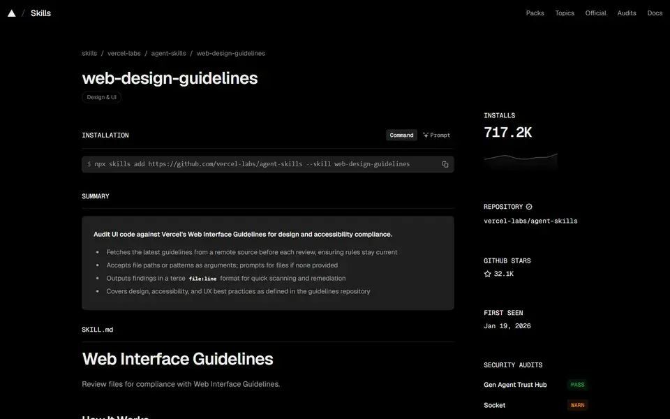 Agent Skills · Web Design Guidelines website preview