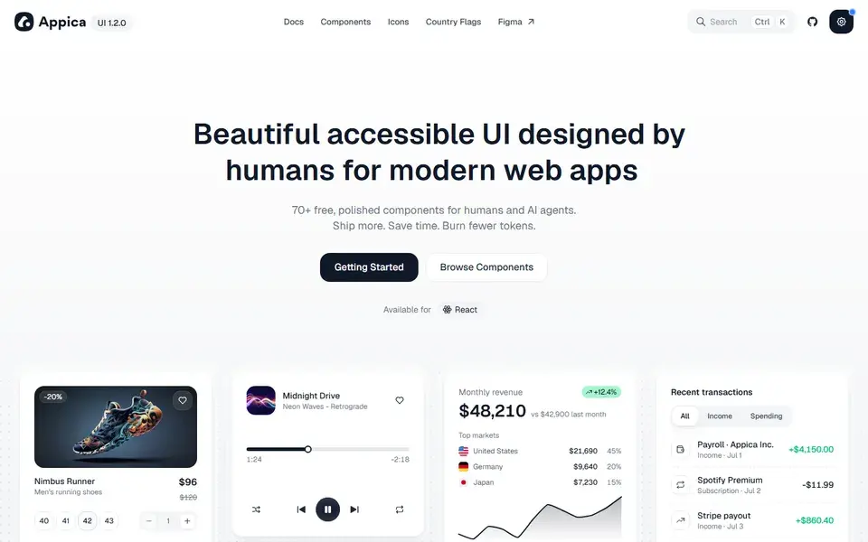 Appica UI website preview