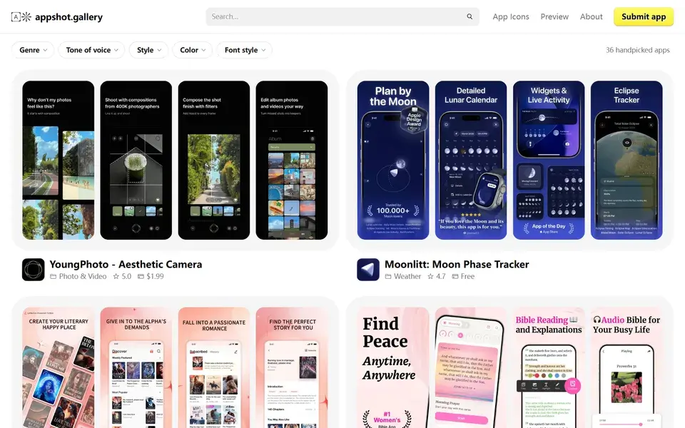 Appshot Gallery website preview