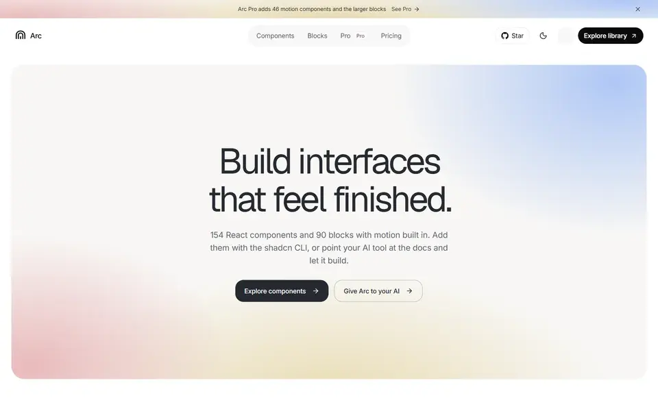 Arc UI website preview
