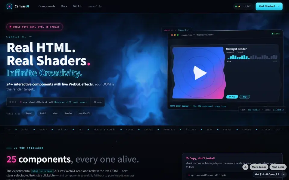 Canvas UI website preview