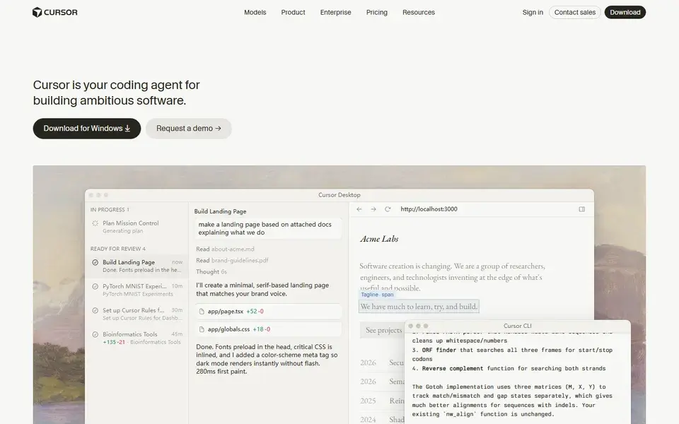 Cursor website preview
