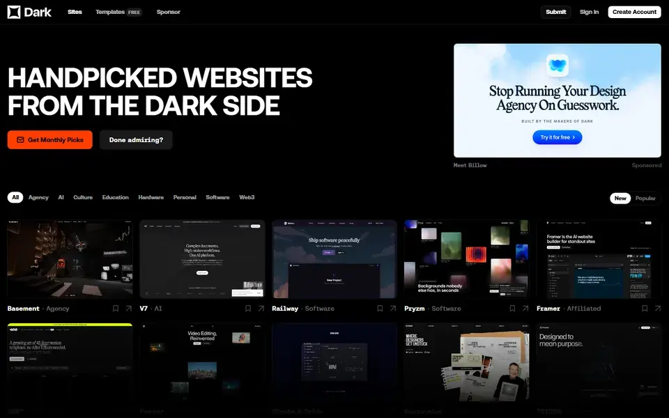 Dark website preview
