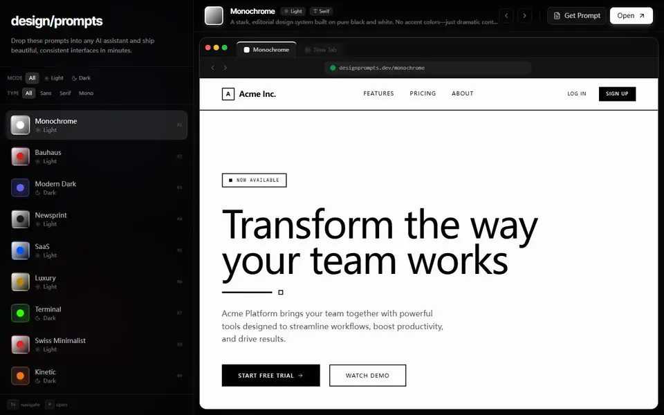 Designprompts website preview