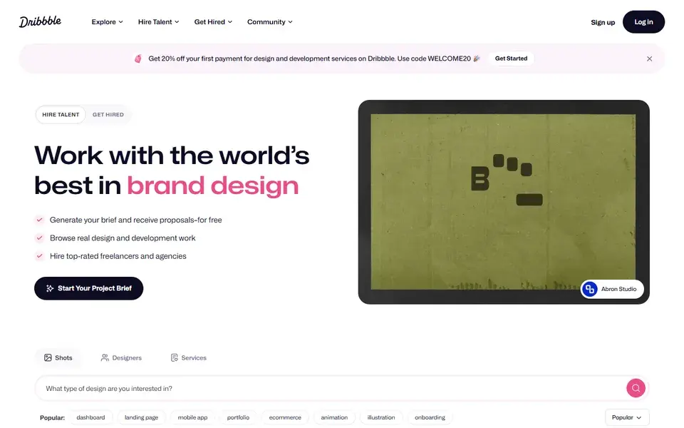Dribbble website preview