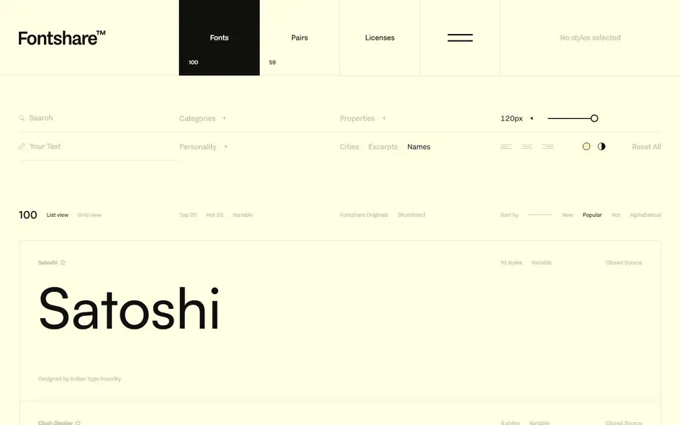 Fontshare website preview