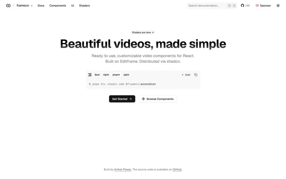 FrameCN website preview