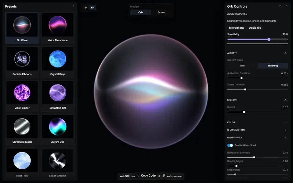 Liquid Orb Editor website preview