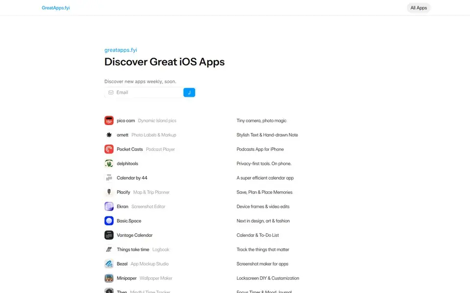 Great iOS Apps website preview
