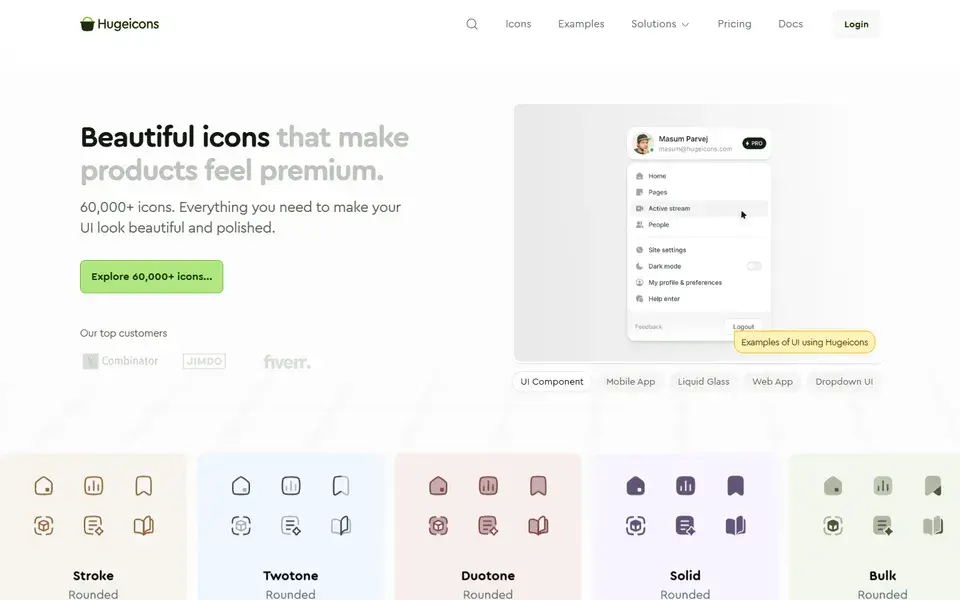 Hugeicons website preview