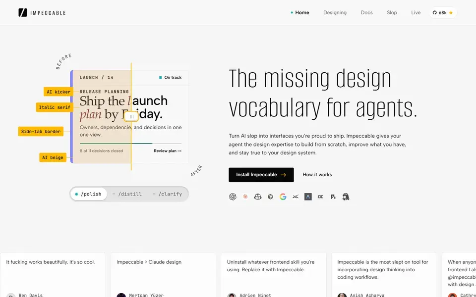 Impeccable website preview