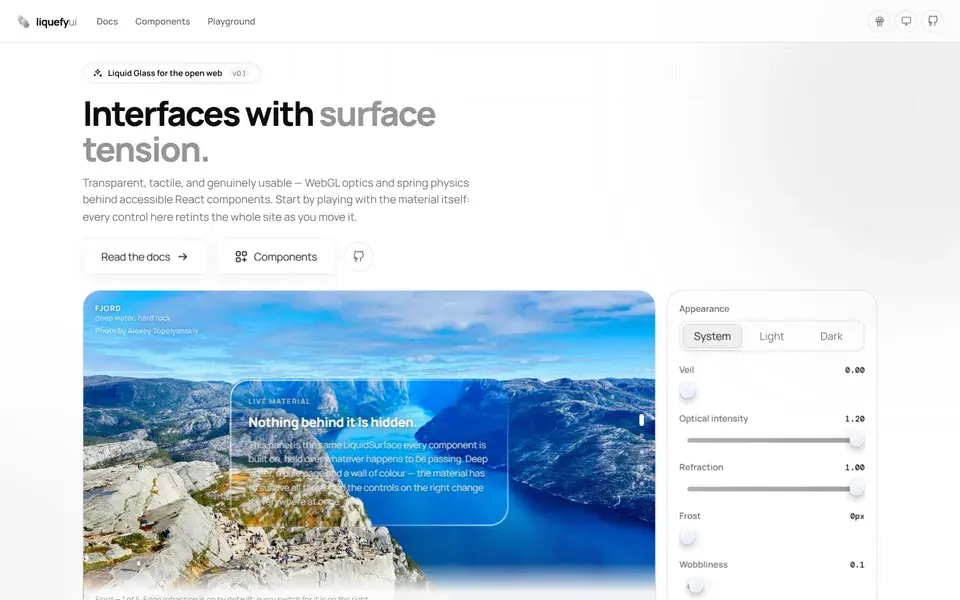 Liquefy UI website preview