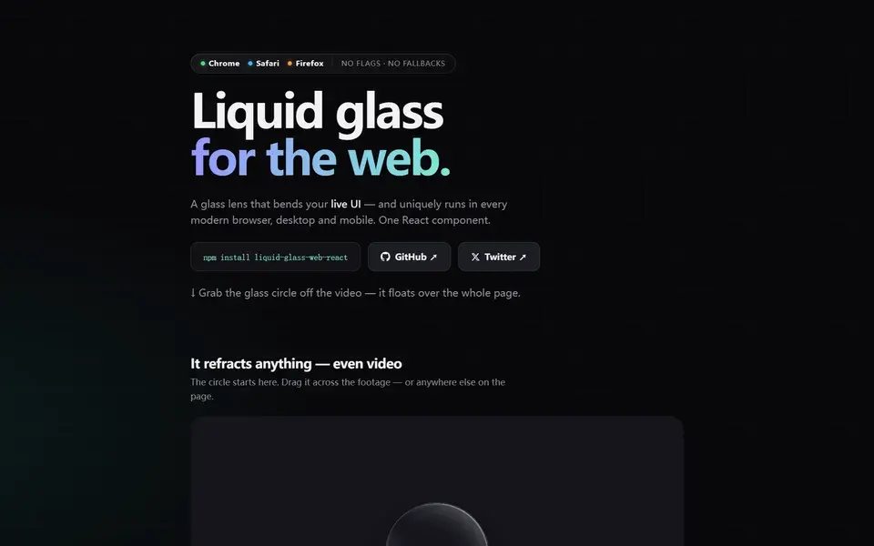 Liquid Glass Web React website preview