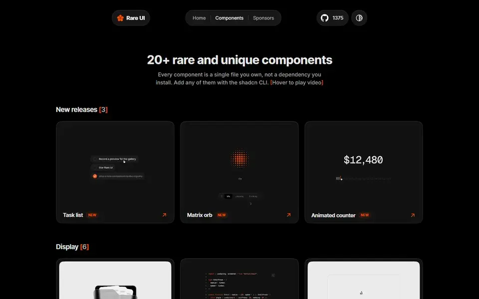 Rareui website preview
