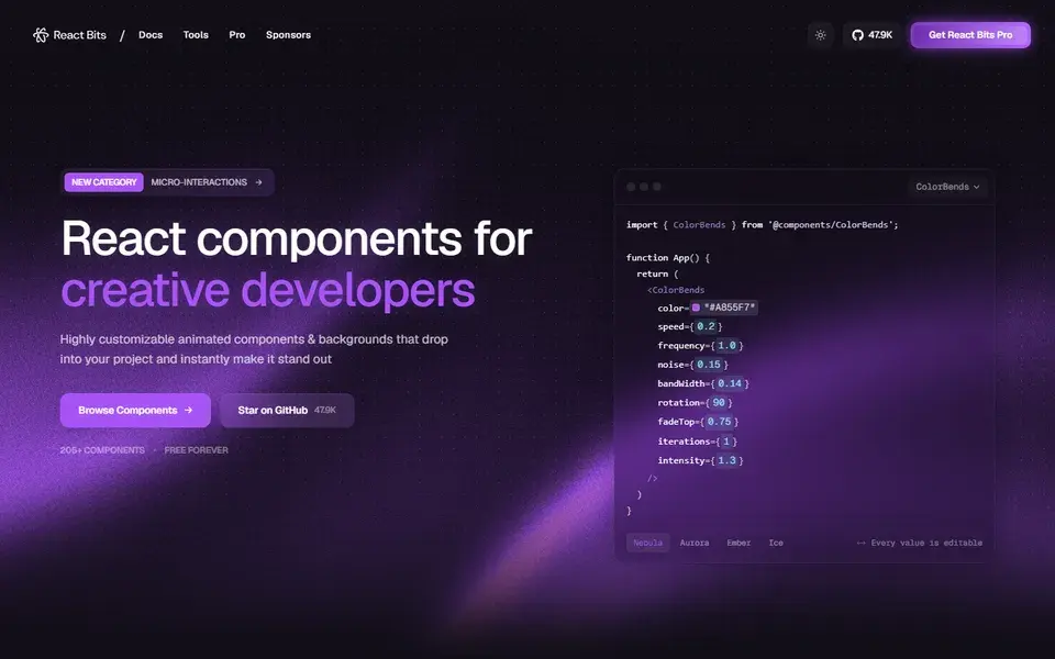 React Bits website preview