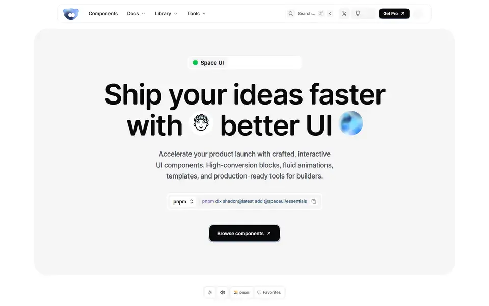 Space UI website preview
