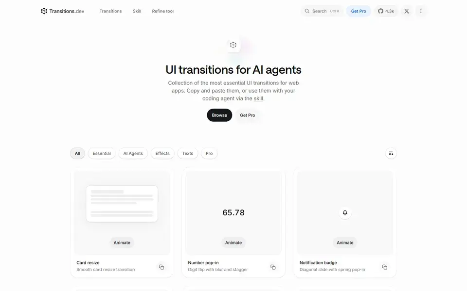 Transitions website preview