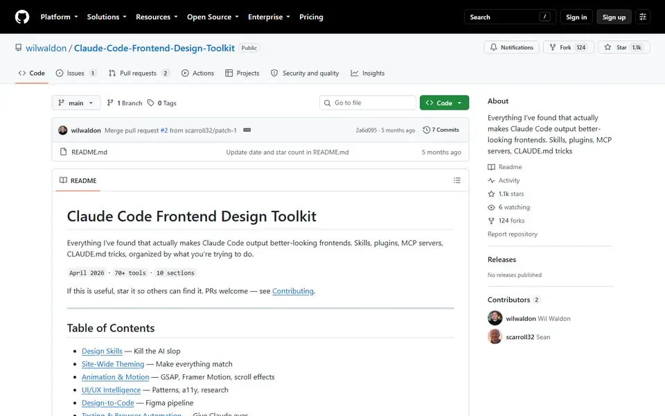 wilwaldon/Claude-Code-Frontend-Design-Toolkit website preview