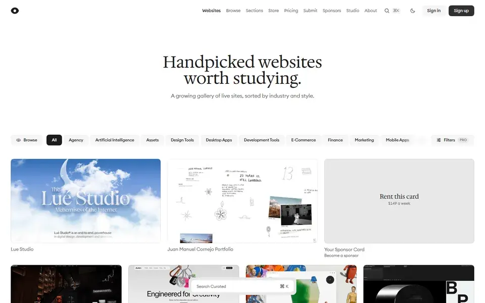 Curated website preview