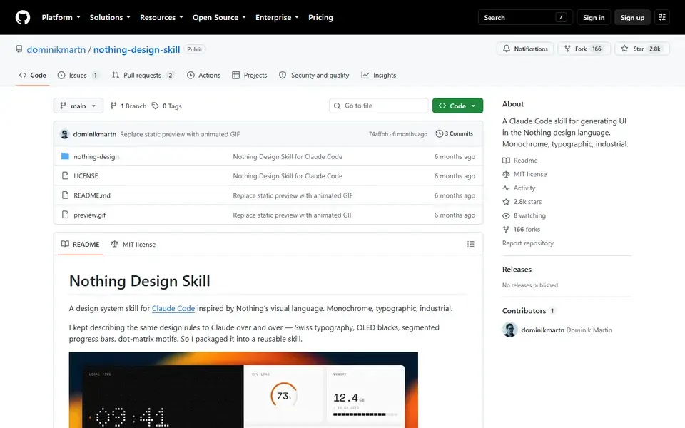 dominikmartn/nothing-design-skill website preview
