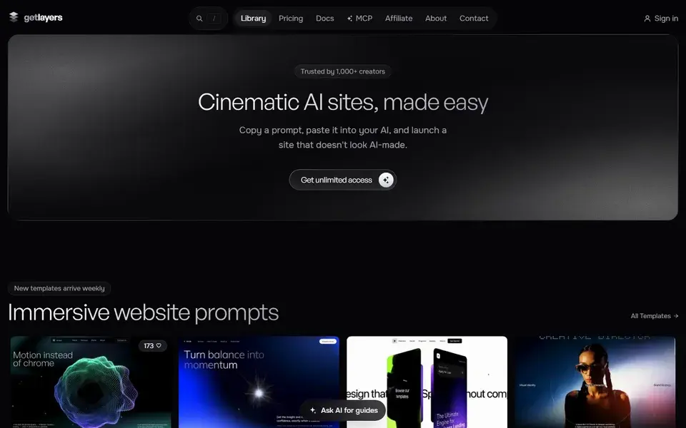 Getlayers website preview