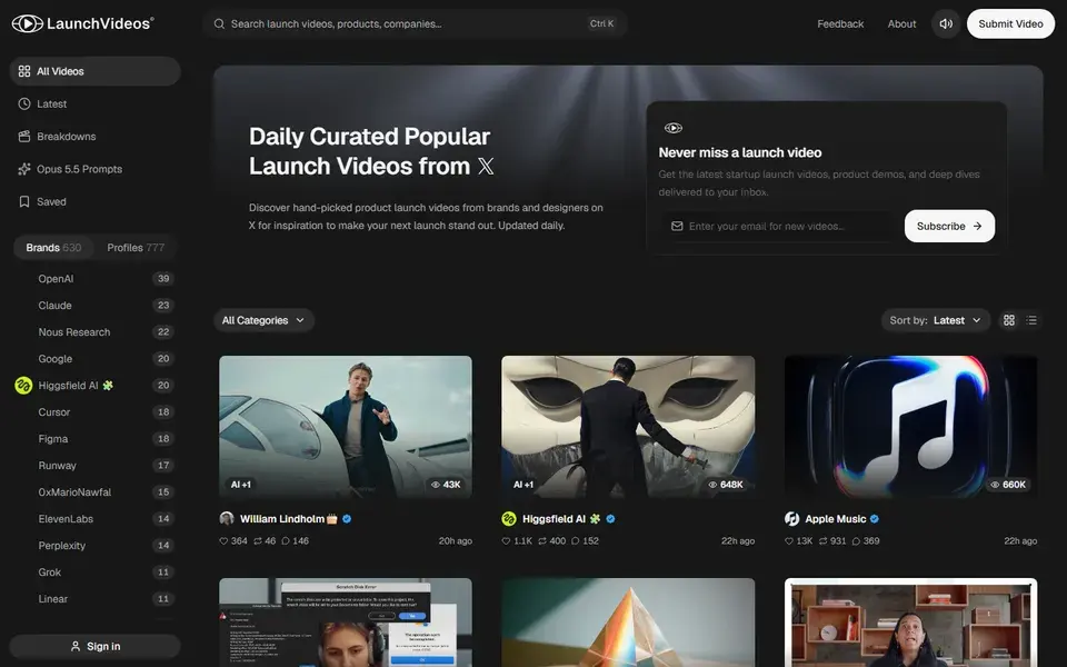 Launch Videos Gallery website preview