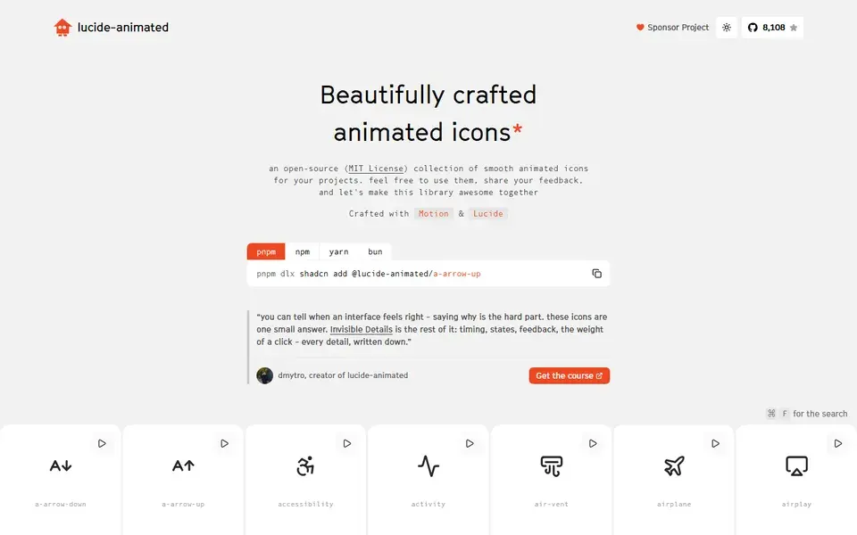 Lucide Animated website preview