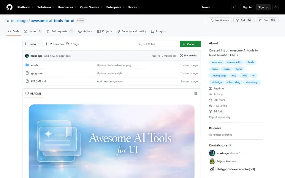 maxbogo/awesome-ai-tools-for-ui website preview
