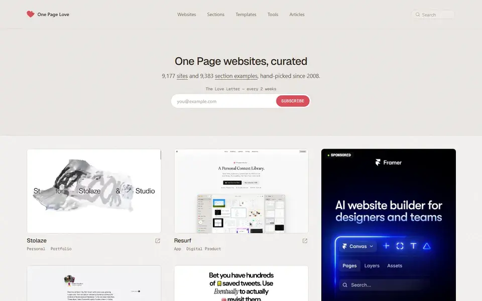 One Page Love website preview