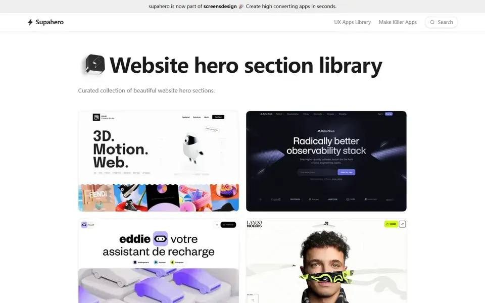 Supahero website preview