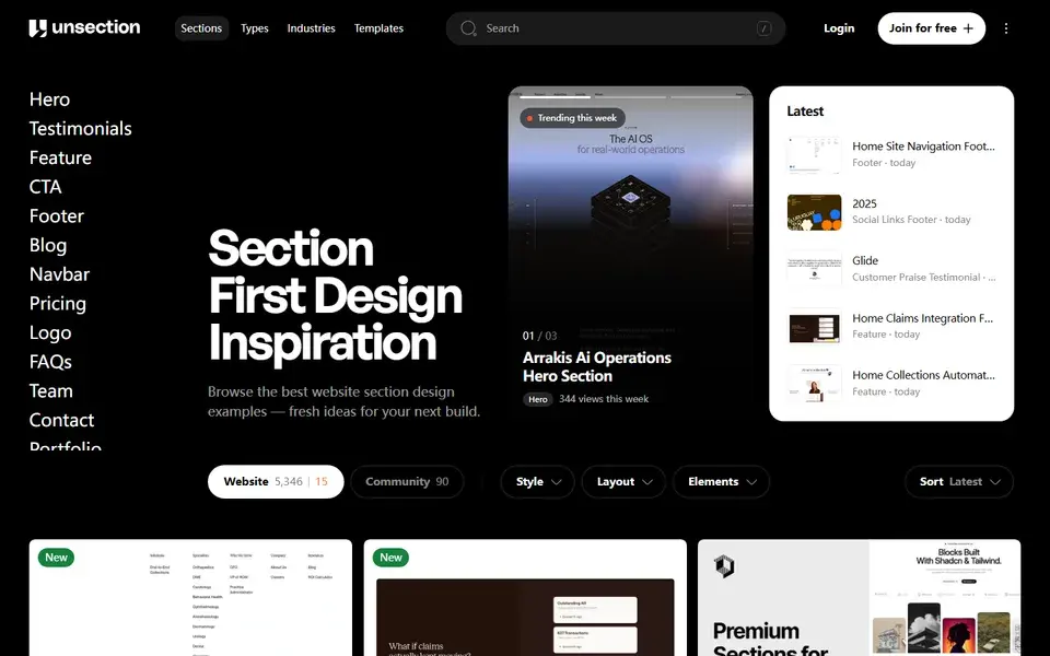 Unsection website preview