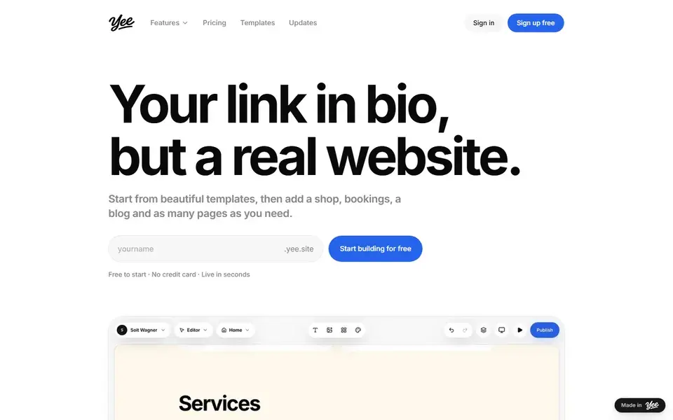 Yee website preview